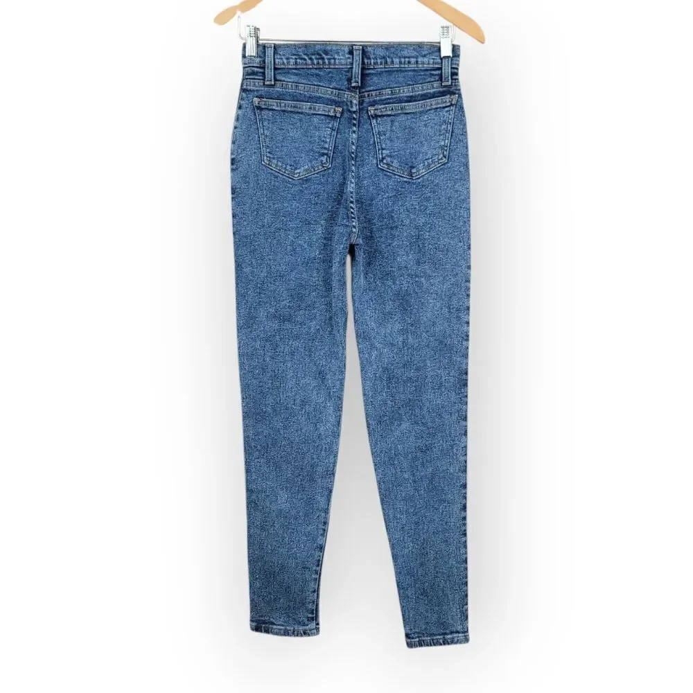 X-AM Jeans Vintage Acid Wash Women's Blue Jeans Stretch High Rise Skinny Mom